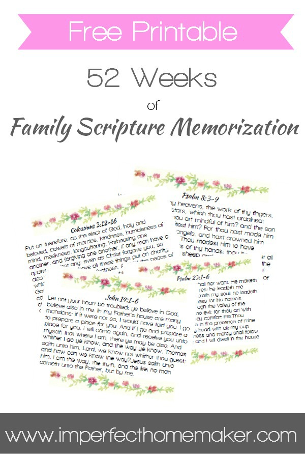 52 Weeks of Family Scripture Memorization - Free Printable Memory Verse Cards | Christian Homemaking