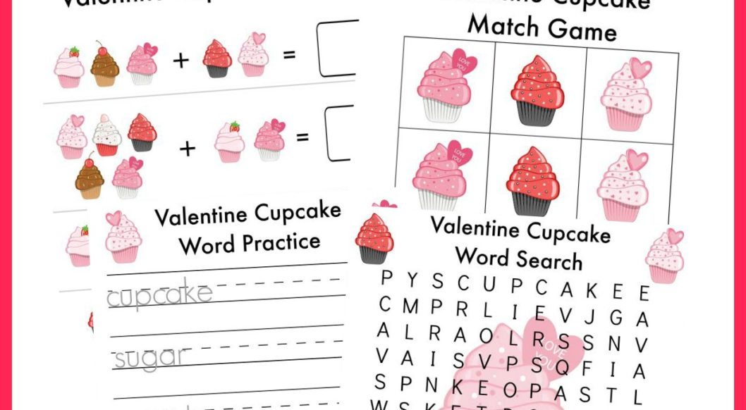 Free Printable Pack: Valentine's Day Cupcakes